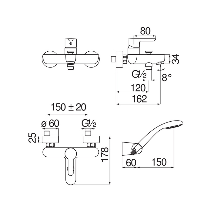 Immagine di Nobili ABC miscelatore monocomando esterno per vasca, con set doccia, con deviatore, finitura cromo AB87110CR