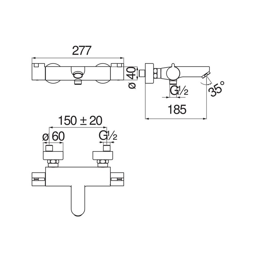 Immagine di Nobili ABC termostatico esterno per vasca, con deviatore, finitura cromo AB87010/1CR