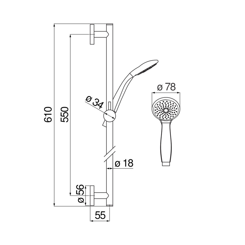 Immagine di Nobili ABC asta murale con doccetta, supporto doccetta e flessibile 150 cm, finitura cromo AD140/39CR