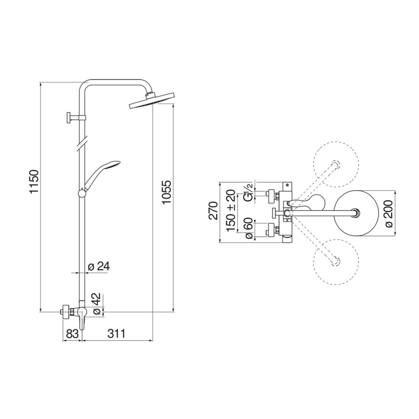Immagine di Nobili ABC colonna doccia con miscelatore monocomando esterno, con doccetta, supporto doccetta, soffione e flessibile 150 cm, finitura cromo AB87130/30CR