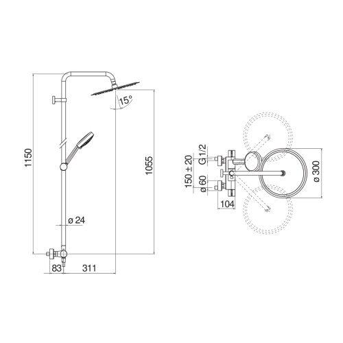 Immagine di Nobili ABC colonna doccia con termostatico esterno, con doccetta, supporto doccetta, soffione ø 30 cm e flessibile 150 cm, finitura cromo LFAB030/30CR