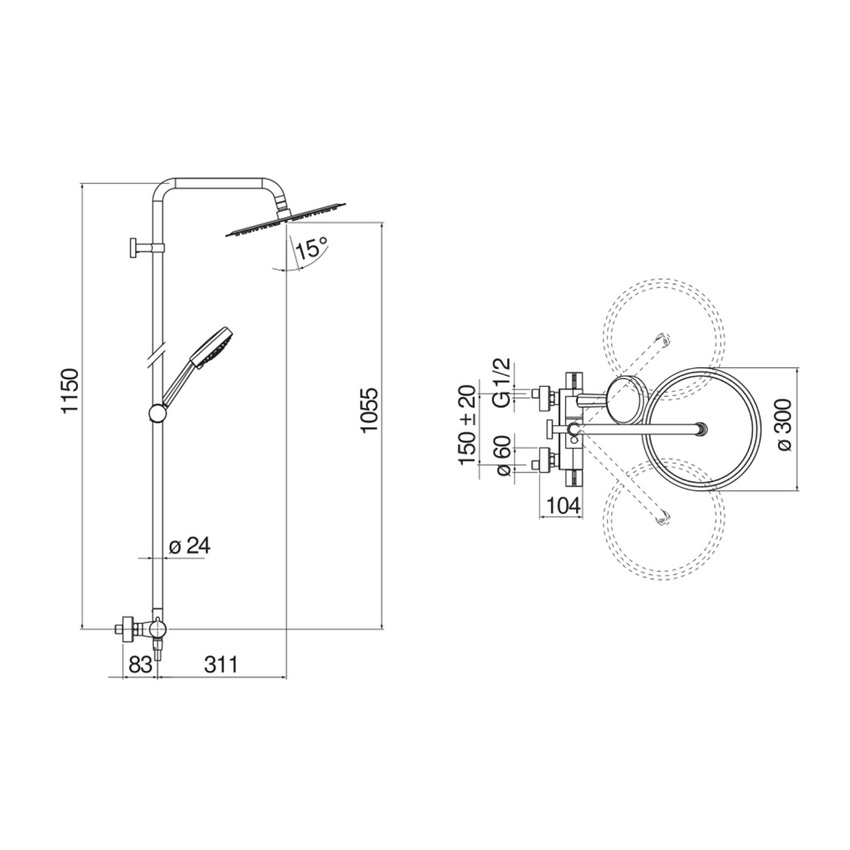 Immagine di Nobili ABC colonna doccia con termostatico esterno, con doccetta, supporto doccetta, soffione ø 30 cm e flessibile 150 cm, finitura cromo LFAB030/30CR