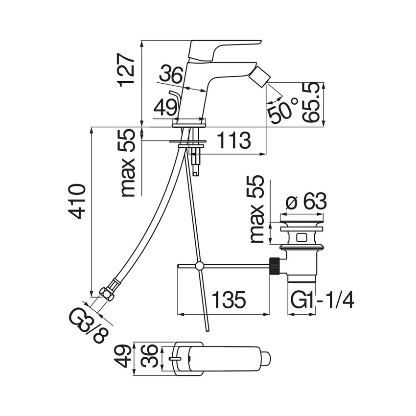 Immagine di Nobili ACQUAVIVA miscelatore monocomando per bidet H.13 cm, scarico con sistema Snap, finitura cromo VV103119/1CR