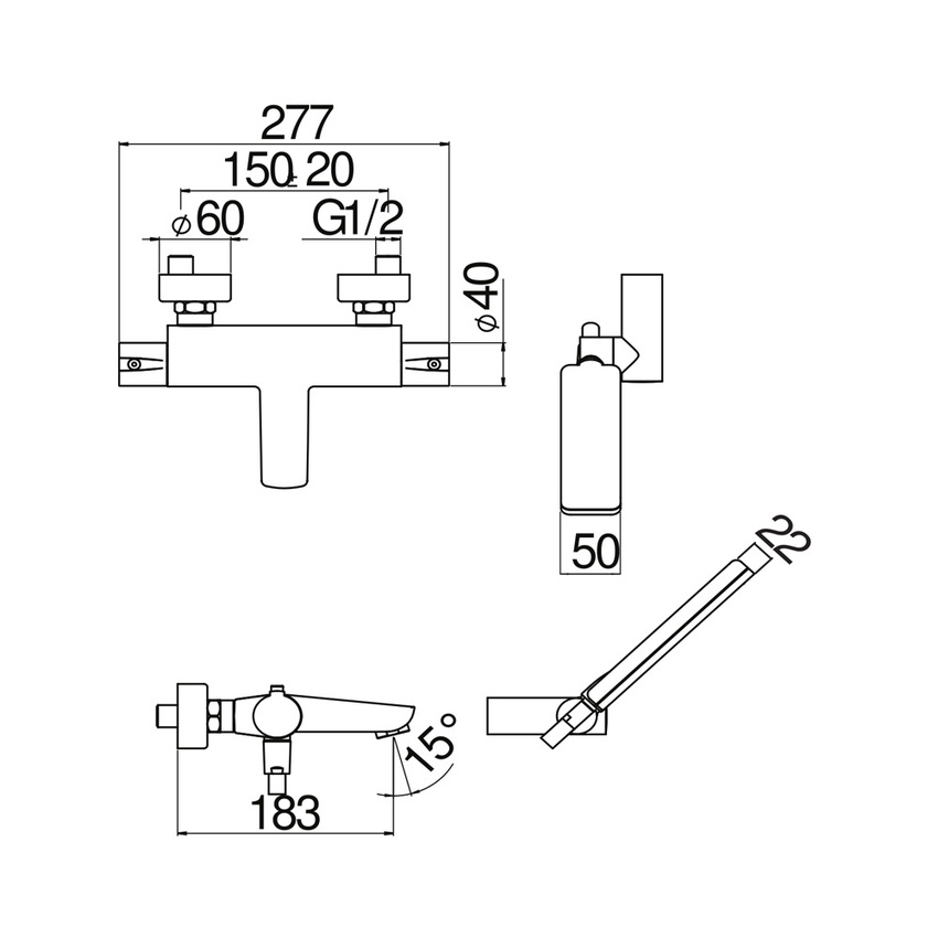 Immagine di Nobili ACQUAVIVA termostatico esterno per vasca L.28 cm, con set doccia, finitura cromo VV103010CR