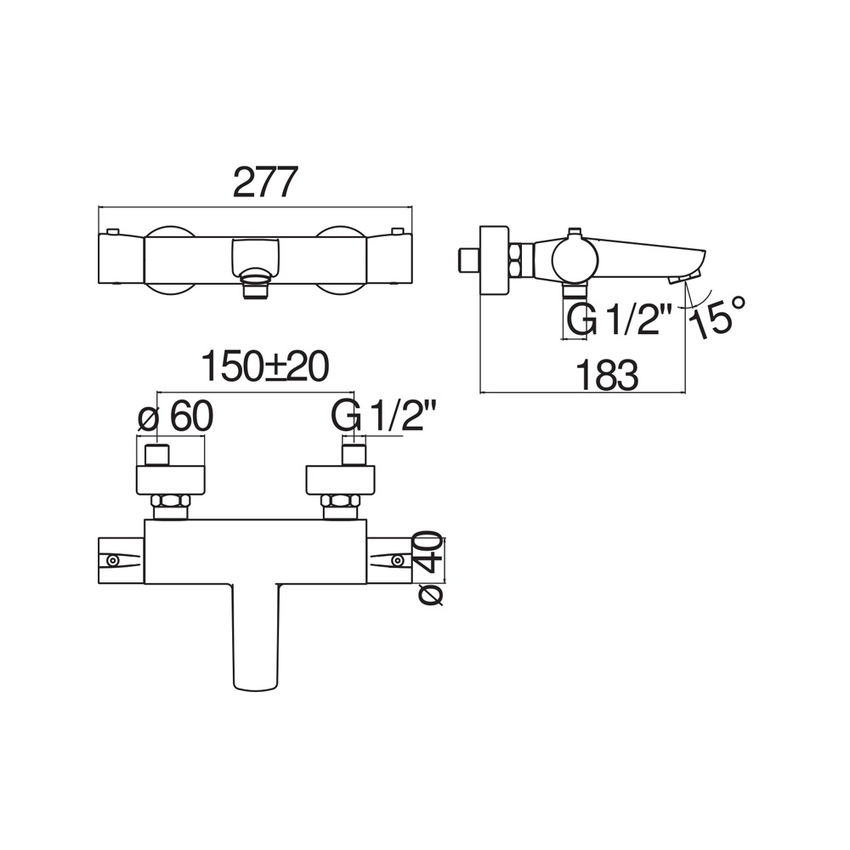 Immagine di Nobili ACQUAVIVA termostatico esterno per vasca L.28 cm, finitura cromo VV103010/1CR