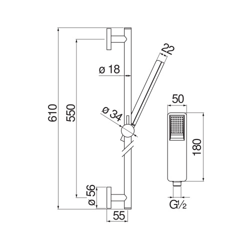 Immagine di Nobili ACQUAVIVA asta murale H.61 cm, con doccetta, supporto doccetta e flessibile 150 cm, finitura cromo AD140/53CR