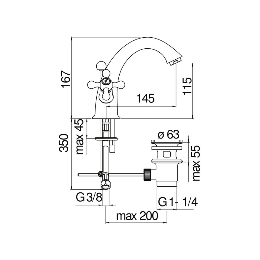 Immagine di Nobili GRAZIA miscelatore bicomando per lavabo, con scarico, finitura cromo GRC5118/6CR