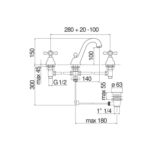 Immagine di Nobili GRAZIA batteria 3 fori per lavabo, con scarico, finitura cromo GRC5011/1CR
