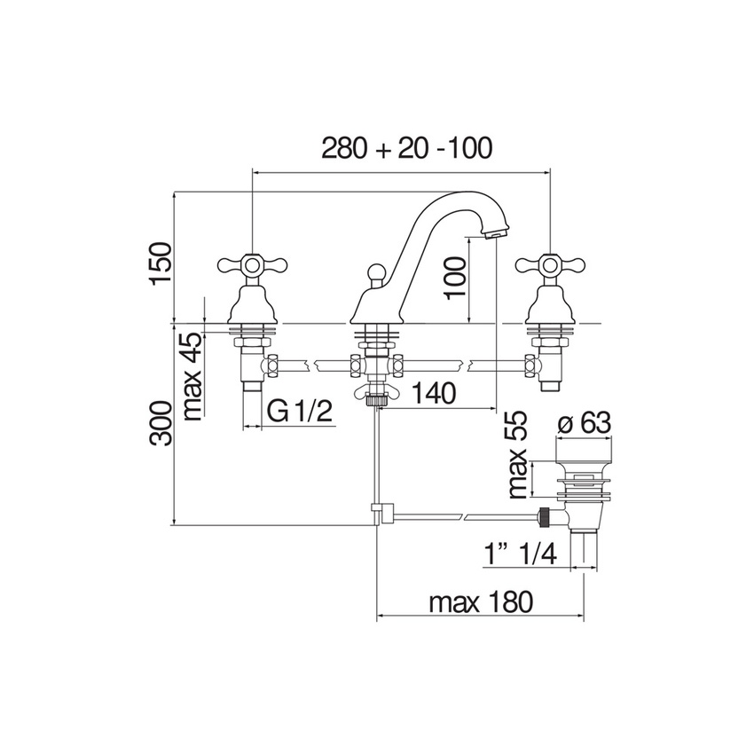 Immagine di Nobili GRAZIA batteria 3 fori per lavabo, con scarico, finitura cromo GRC5011/1CR