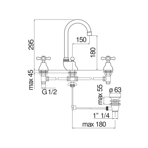 Immagine di Nobili GRAZIA batteria 3 fori per lavabo, con scarico e bocca girevole, finitura cromo GRC5012/1CR