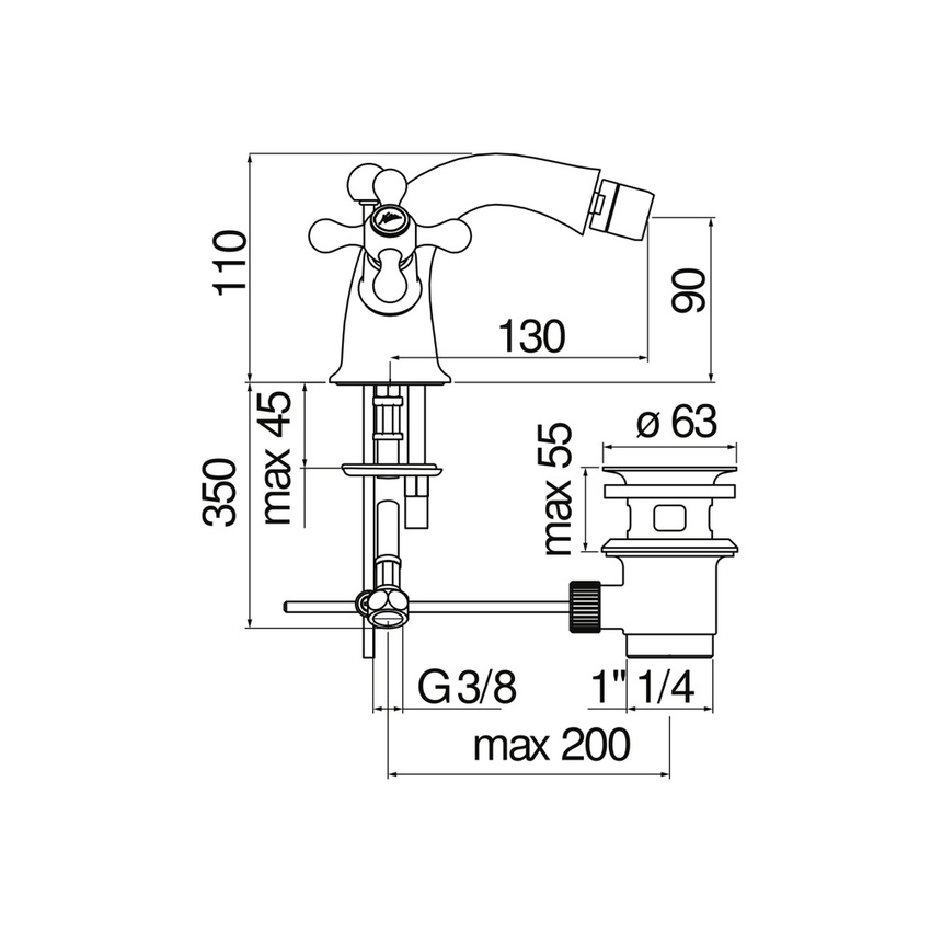 Immagine di Nobili GRAZIA miscelatore bicomando per bidet, con scarico, finitura cromo GRC5119/6CR