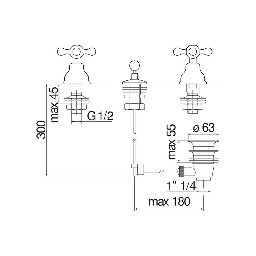 Immagine di Nobili GRAZIA batteria 3 fori per bidet, con scarico, erogazione dalla brida, finitura cromo GRC5015/1CR