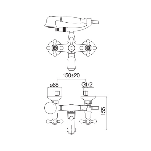 Immagine di Nobili GRAZIA gruppo esterno per vasca, con set doccia, con deviatore, finitura cromo GRC5001CR