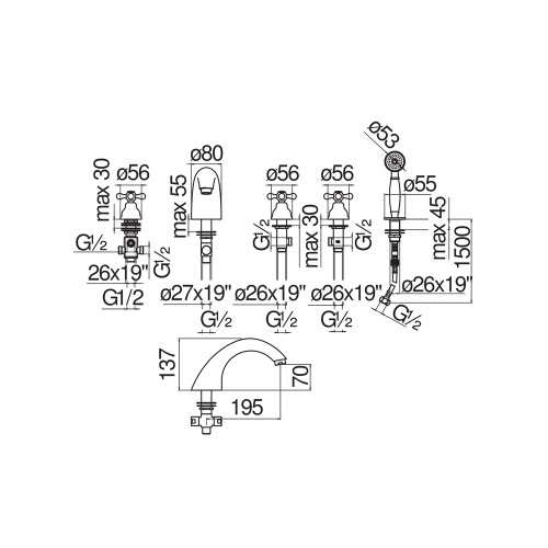 Immagine di Nobili GRAZIA batteria 5 fori per bordo vasca, con deviatore, finitura cromo WEBK204/GRCR