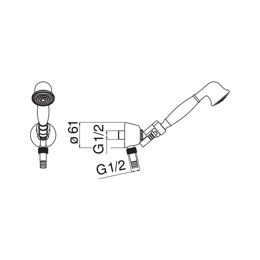 Immagine di Nobili GRAZIA set doccia con presa acqua, con doccetta, supporto doccetta, flessibile 150 cm e presa acqua ø 1/2”, finitura cromo AD143/6CR