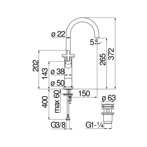 Immagine di Nobili LIRA miscelatore bicomando per bacinella H.37 cm, con scarico 1 1/4” push, finitura cromo LR116258/2CR