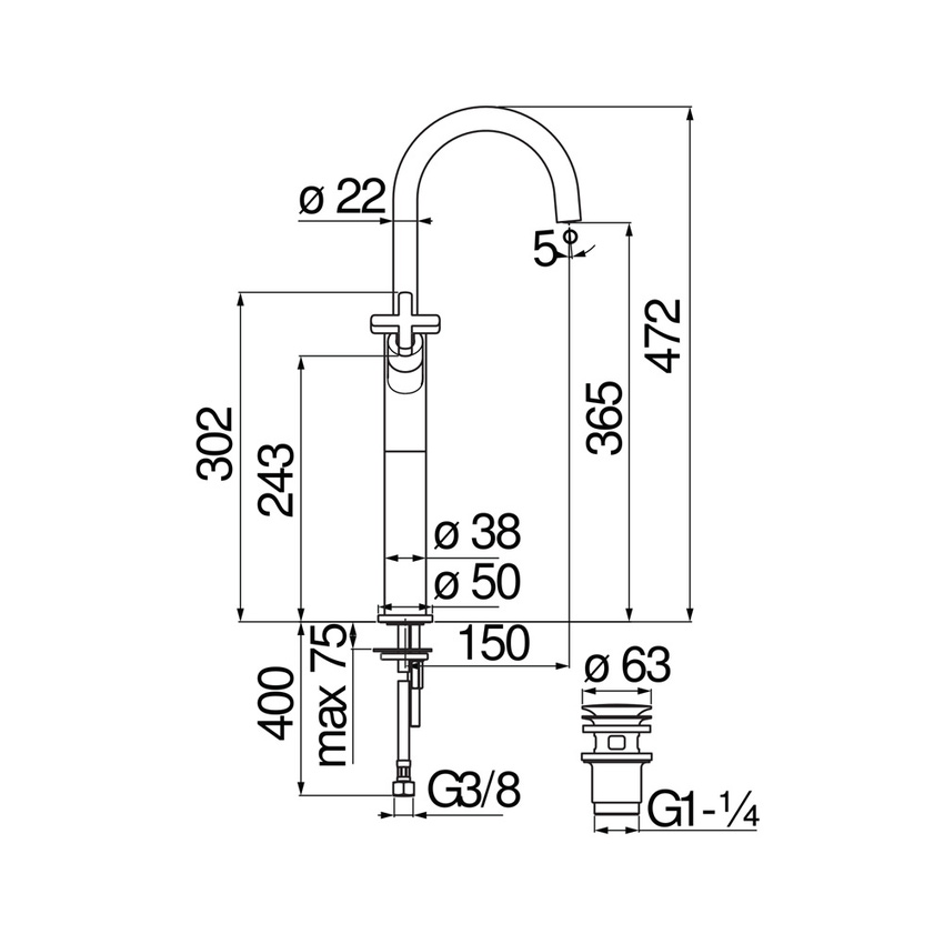 Immagine di Nobili LIRA miscelatore bicomando per bacinella H.47 cm, con scarico 1 1/4” push, finitura cromo LR116228/2CR