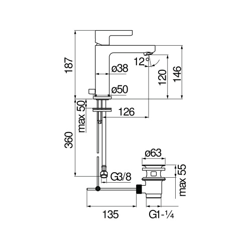 Immagine di Nobili LIRA miscelatore monocomando per lavabo H.19 cm, con scarico, finitura cromo LR116118/1CR