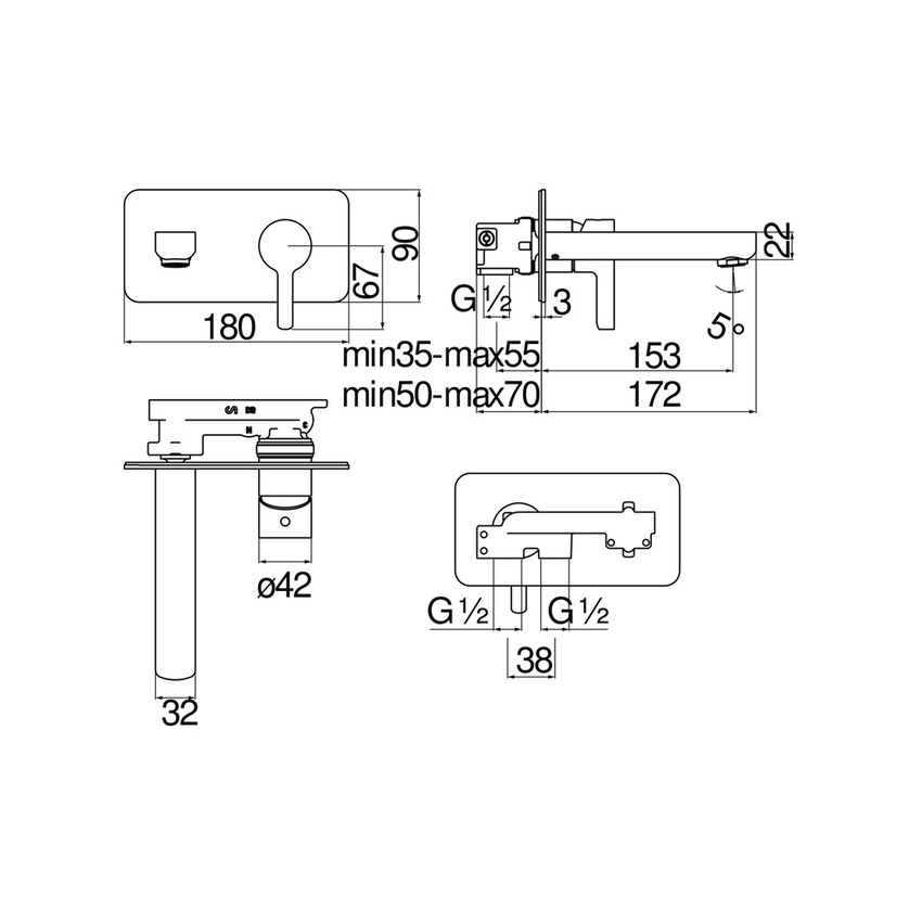 Immagine di Nobili LIRA miscelatore monocomando a parete P.17 cm, senza scarico, finitura cromo LR116198CR