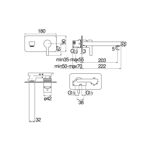 Immagine di Nobili LIRA miscelatore monocomando a parete P.22 cm, senza scarico, finitura cromo LR116198/1CR