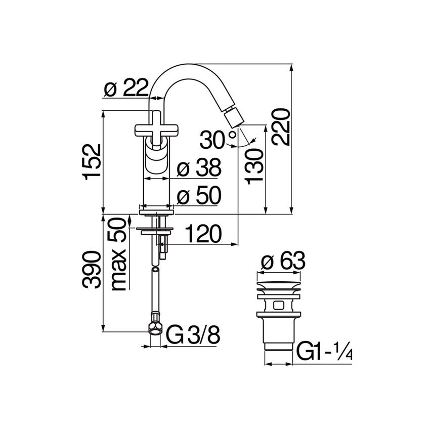 Immagine di Nobili LIRA miscelatore bicomando per bidet, con scarico push 1 1/4”, finitura cromo LR116219/2CR