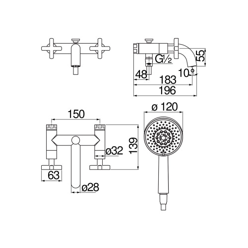 Immagine di Nobili LIRA gruppo esterno per vasca, con set doccia, a pavimento, con deviatore, finitura cromo LR116210/2SCR