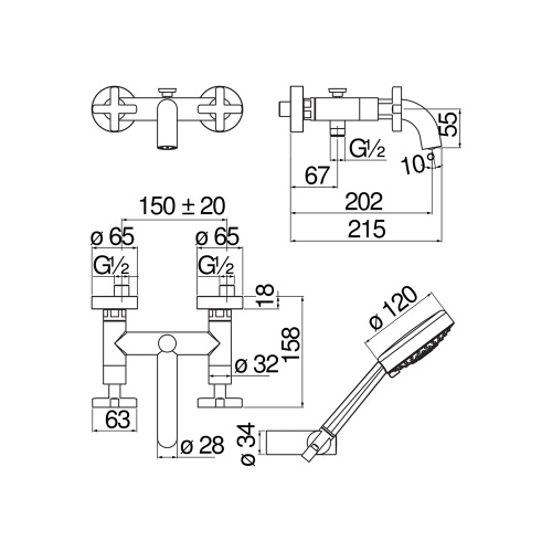 Immagine di Nobili LIRA gruppo esterno per vasca P.22 cm, set doccia con doccetta, supporto doccetta e flessibile 150 cm, con deviatore, finitura cromo LR116210CR