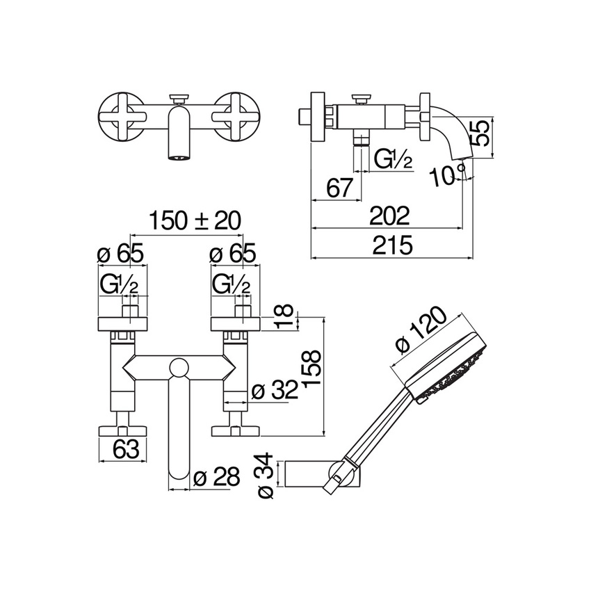 Immagine di Nobili LIRA gruppo esterno per vasca P.22 cm, set doccia con doccetta, supporto doccetta e flessibile 150 cm, con deviatore, finitura cromo LR116210CR