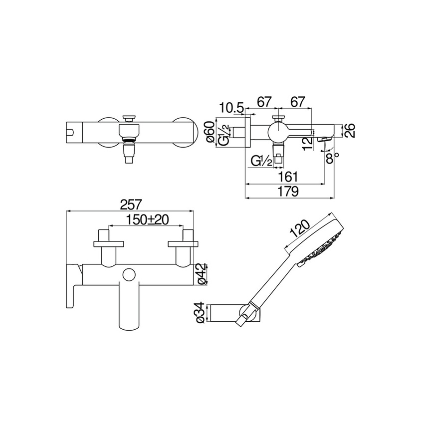 Immagine di Nobili LIRA miscelatore monocomando esterno per vasca, set doccia con doccetta, supporto doccetta e flessibile 150 cm, finitura cromo LR116110CR