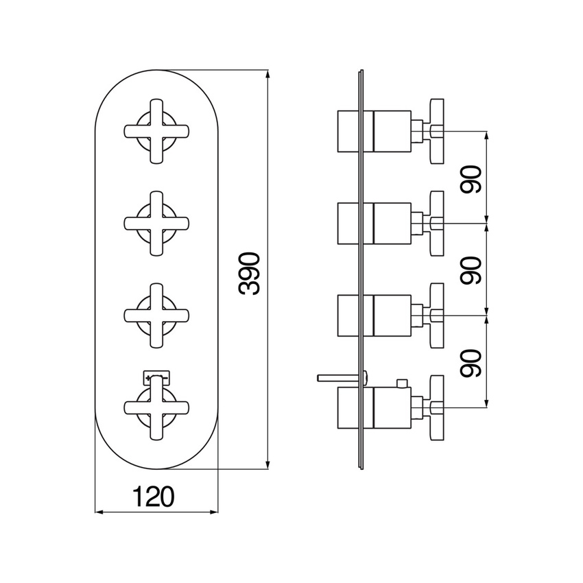 Immagine di Nobili LIRA miscelatore termostatico per doccia, ad incasso, a 3 vie, finitura cromo LR116103CR