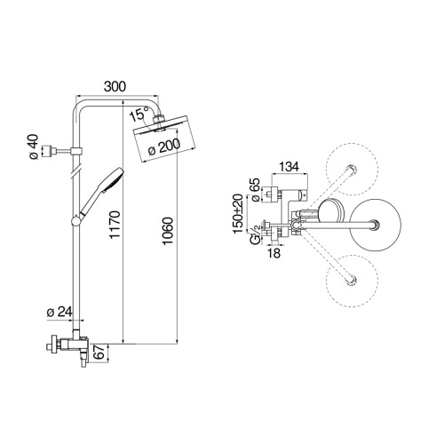 Immagine di Nobili LIRA colonna doccia con miscelatore monocomando esterno, con soffione a snodo ø 20 cm, doccetta, supporto doccetta e flessibile 150 cm, con deviatore, finitura cromo LR116130/30CR