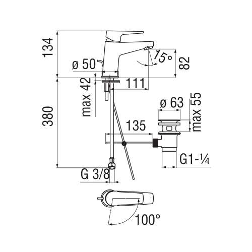 Immagine di Nobili NOBI miscelatore monocomando per lavabo, a risparmio energetico, scarico con sistema Snap, finitura cromo NBH84118/1CR