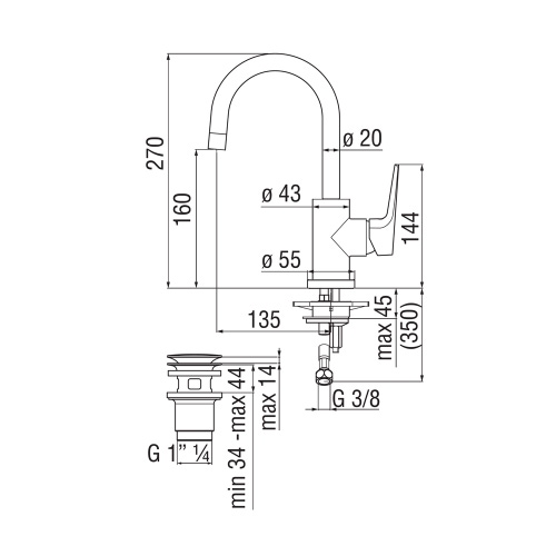 Immagine di Nobili NOBI miscelatore monocomando per lavello, con bocca girevole, con scarico push 1 1/4”, finitura cromo NB84338/2CR