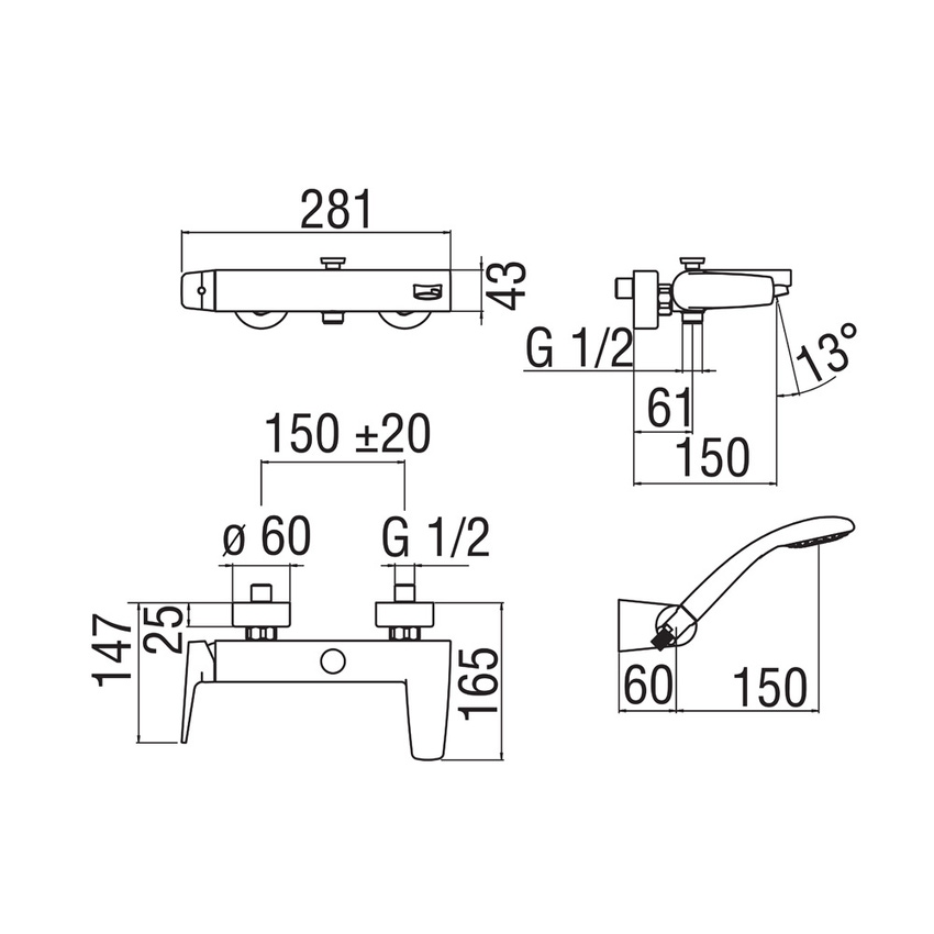 Immagine di Nobili NOBI miscelatore monocomando esterno per vasca, con deviatore, doccetta, supporto doccetta e flessibile 150 cm, finitura cromo NB84110CR
