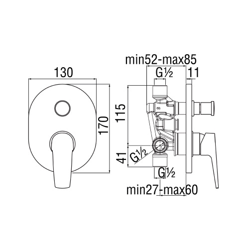 Immagine di Nobili NOBI miscelatore monocomando per doccia, ad incasso, a 2 vie, finitura cromo NB84100CR