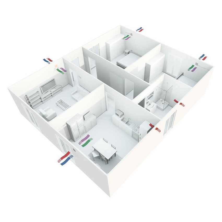 Immagine di Irsap PULSE 61 Unità di ventilazione a flusso alternato con recupero di calore per sistemi di ventilazione meccanica controllata decentralizzati, con connessione cabalata UREP00610S000
