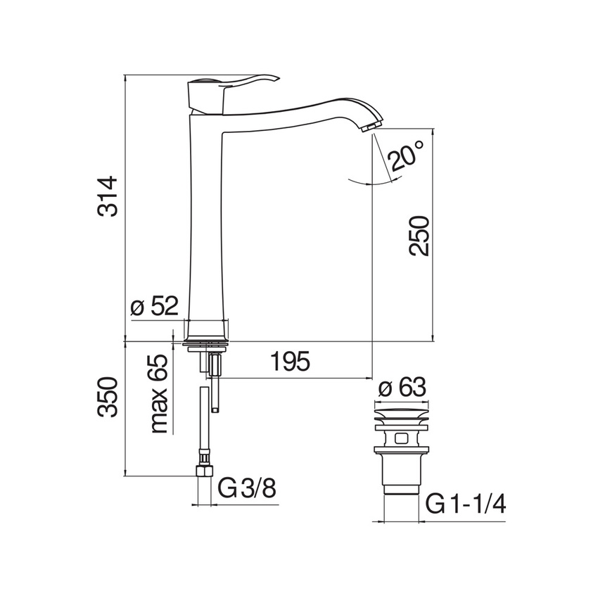 Immagine di Nobili SOFÌ miscelatore monocomando per bacinella, con scarico 1 1/4” push, finitura cromo SI98128/2CR