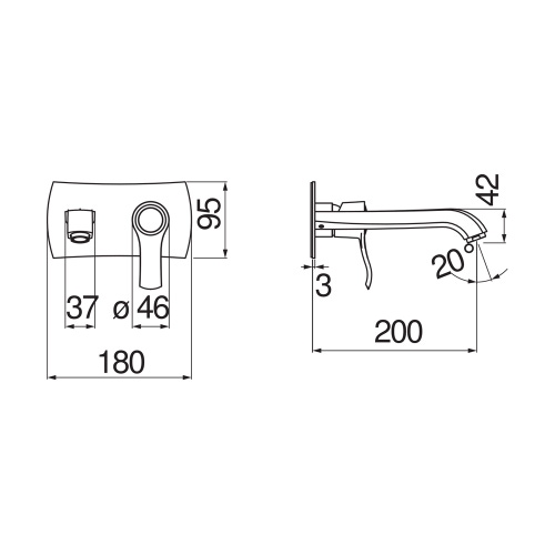 Immagine di Nobili SOFÌ miscelatore monocomando a parete per lavabo, P.20 cm, senza scarico, finitura cromo SI98198/1CR