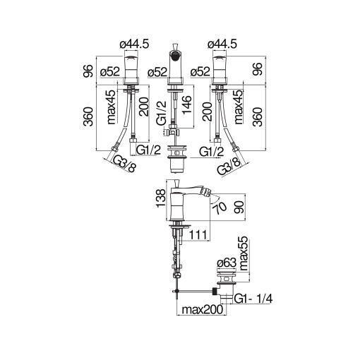 Immagine di Nobili SOFÌ batteria 3 fori per bidet, con scarico, finitura cromo SI98215/1CR