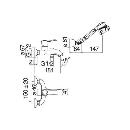Immagine di Nobili SOFÌ miscelatore monocomando esterno per vasca, set doccia con doccetta, supporto doccetta e flessibile 150 cm, finitura cromo SI98110CR