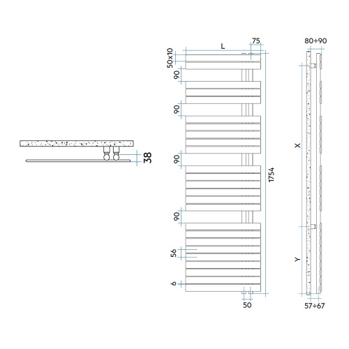 Immagine di Irsap SOUL scaldasalviette, 25 tubi, 4 intervalli, H.175,4 L.55 P.5 cm, attacco destro, colore grigio Manhattan finitura lucido SRG055B03IR01NNN01