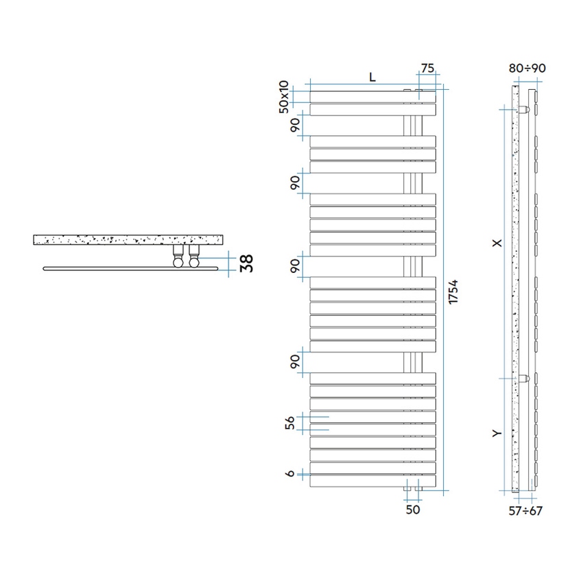 Immagine di Irsap SOUL scaldasalviette, 25 tubi, 4 intervalli, H.175,4 L.55 P.5 cm, attacco destro, colore grigio Manhattan finitura lucido SRG055B03IR01NNN01