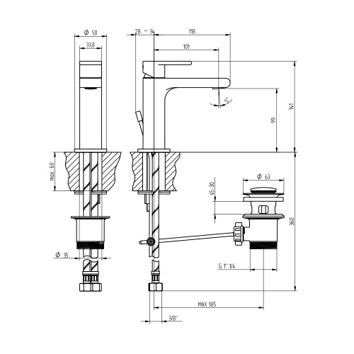 Immagine di Bellosta JEANS miscelatore lavabo monoforo H.14 P.12 cm, con scarico, senza risparmio energetico, finitura cromo 01-4805