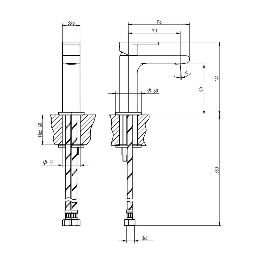 Immagine di Bellosta JEANS miscelatore lavabo monoforo H.14 P.12 cm, senza scarico, senza risparmio energetico, finitura cromo 01-4805/S