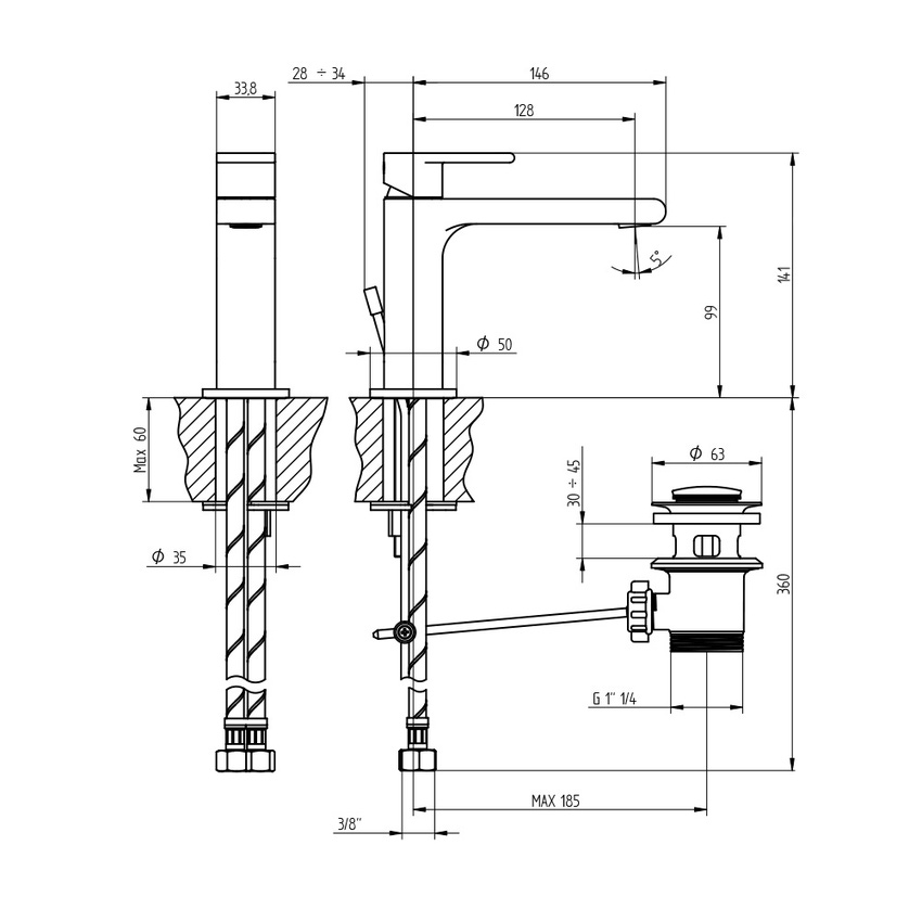Immagine di Bellosta JEANS miscelatore lavabo monoforo H.14 P.15 cm, con scarico, senza risparmio energetico, finitura cromo 01-4805/P