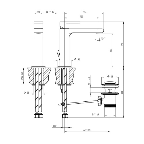 Immagine di Bellosta JEANS miscelatore lavabo monoforo H.17 P.15 cm, con scarico, senza risparmio energetico, finitura cromo 01-4805/PN