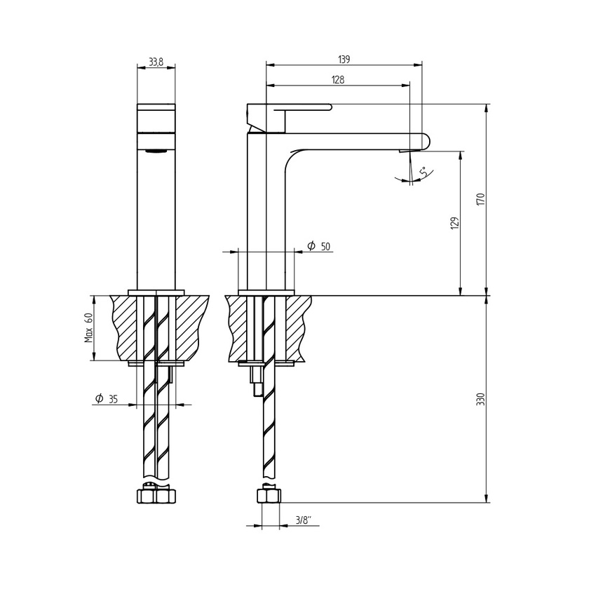 Immagine di Bellosta JEANS miscelatore lavabo monoforo H.17 P.15 cm, senza scarico, senza risparmio energetico, finitura cromo 01-4805/P/SN