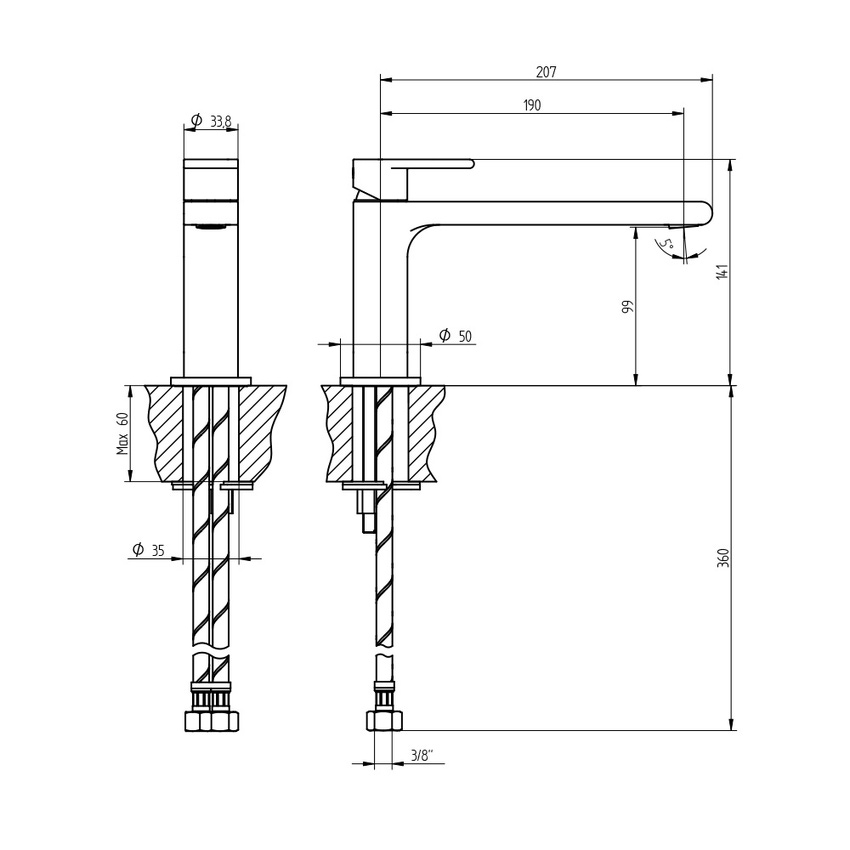 Immagine di Bellosta JEANS miscelatore lavabo monoforo H.14 P.21 cm, senza scarico, senza risparmio energetico, finitura cromo 01-4805/P/A/S