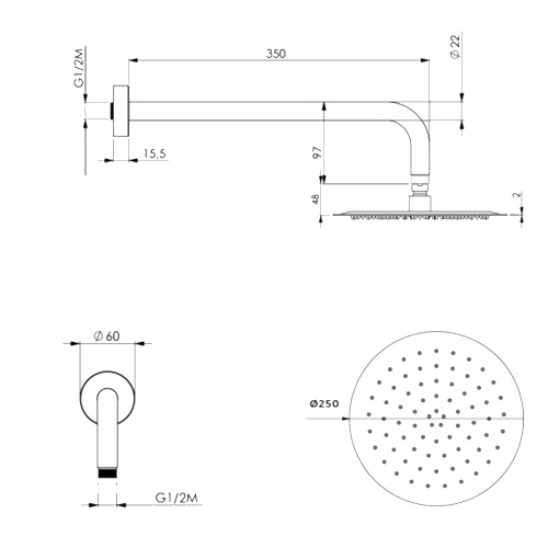 Immagine di Bossini TETIS INOX braccio e soffione doccia rotondo Ø 25 cm in acciaio inox, finitura satinato INH021H00075005
