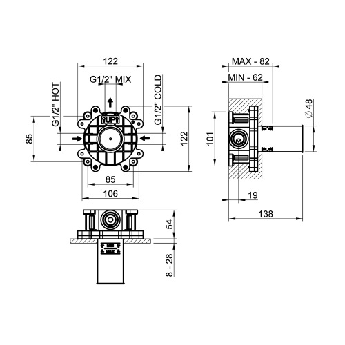 Immagine di Gessi Parte incasso per miscelatore ad 1 uscita 38315#031